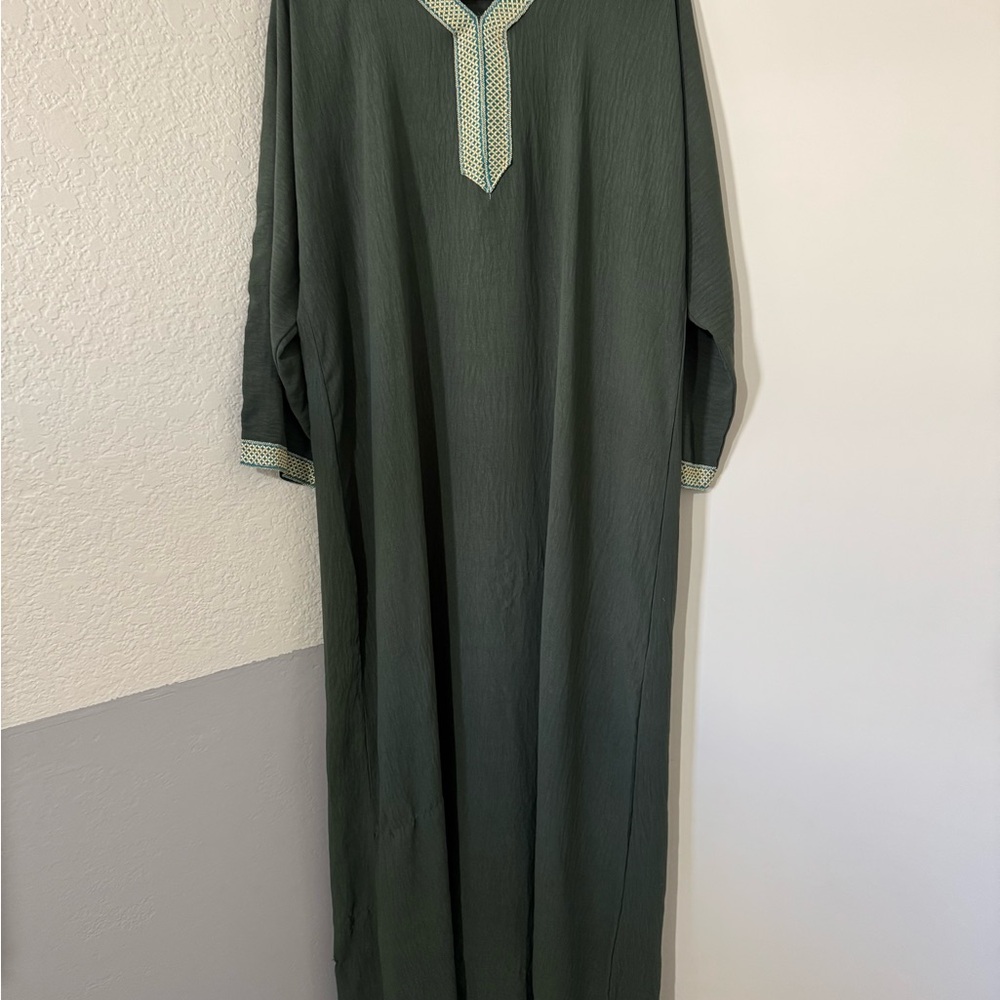 Green Long Sleeve Kaftan Dress